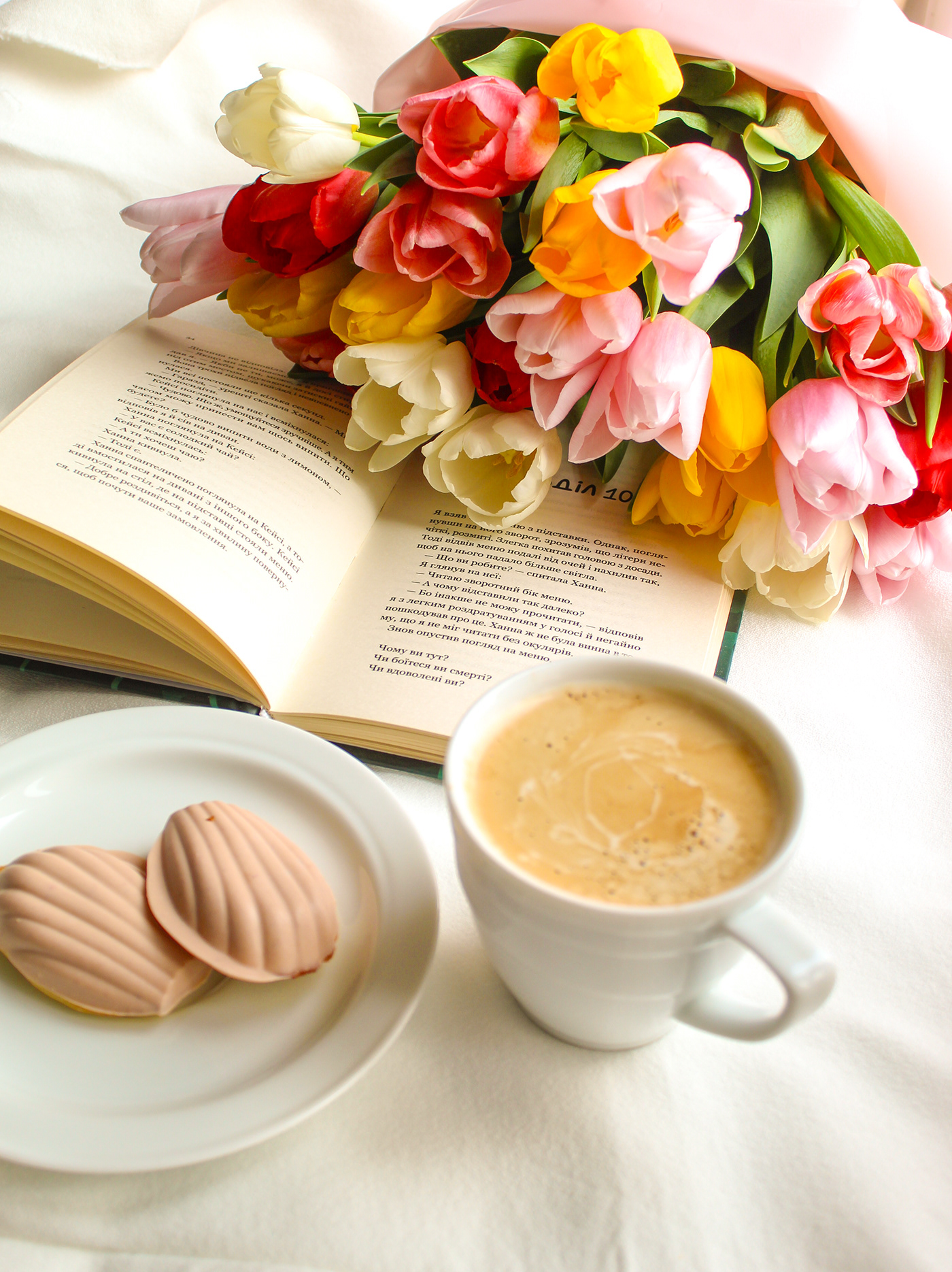 stilllife Product Photography still life aesthetics tulips Bouquet coffe Madeleine Sweets MORNING