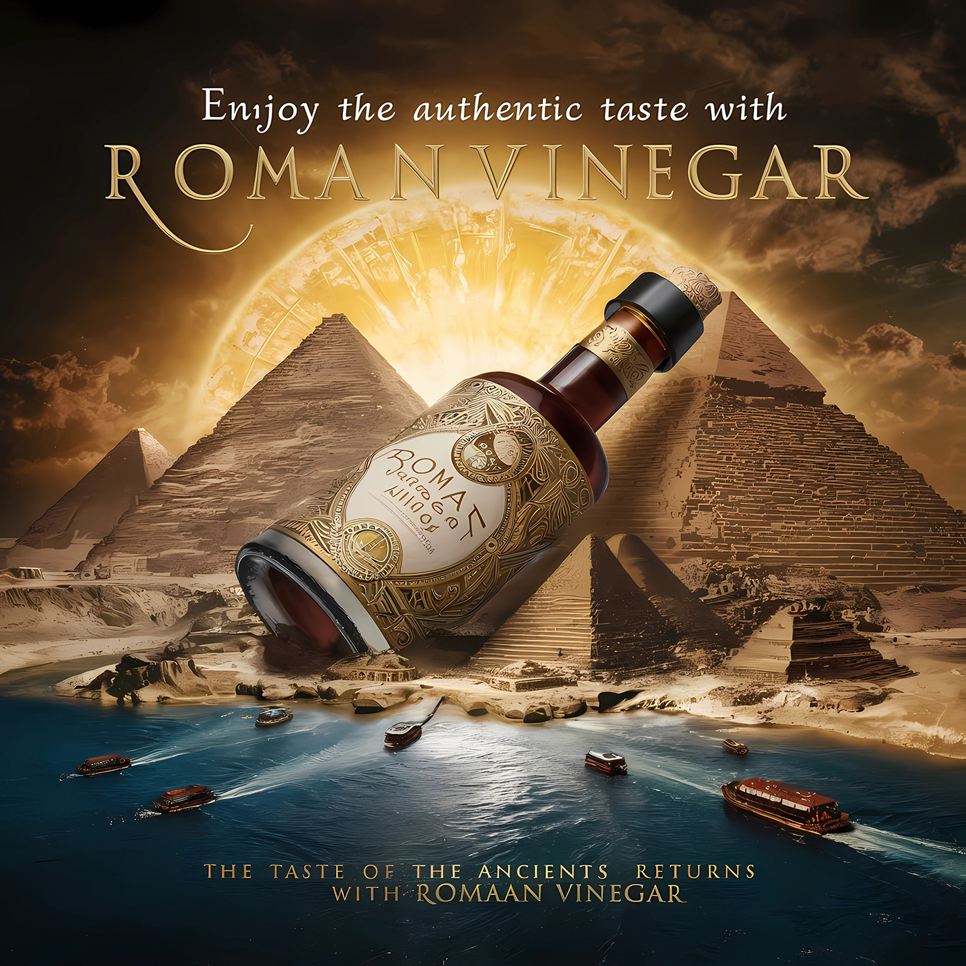 poster egyptian roman vinegar bottle pyramids egypt social media Graphic Designer Egyptian Roman vinegar