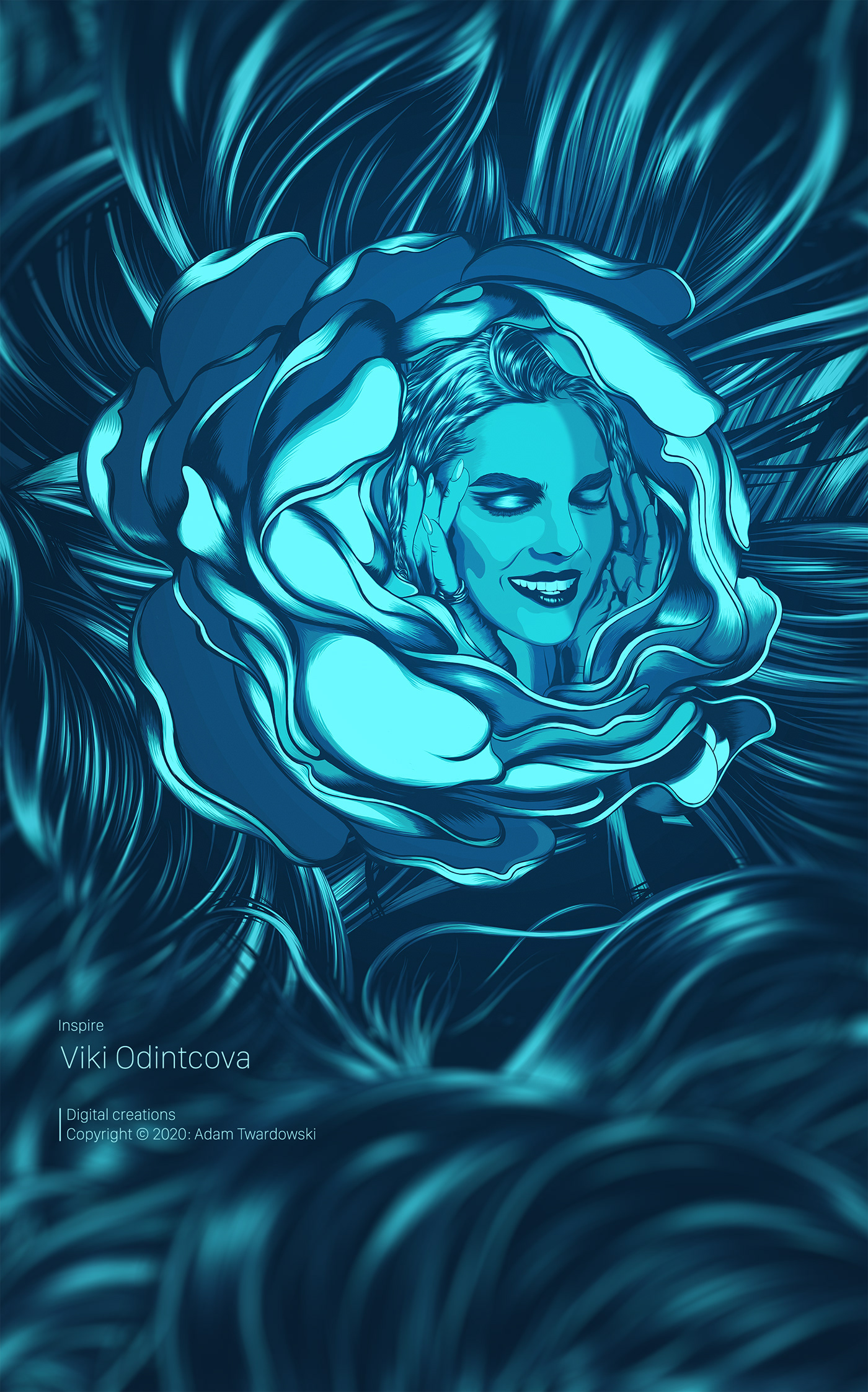 vectors Odintcova Viki blue ILLUSTRATION  lazure model waves portrait adobedraw