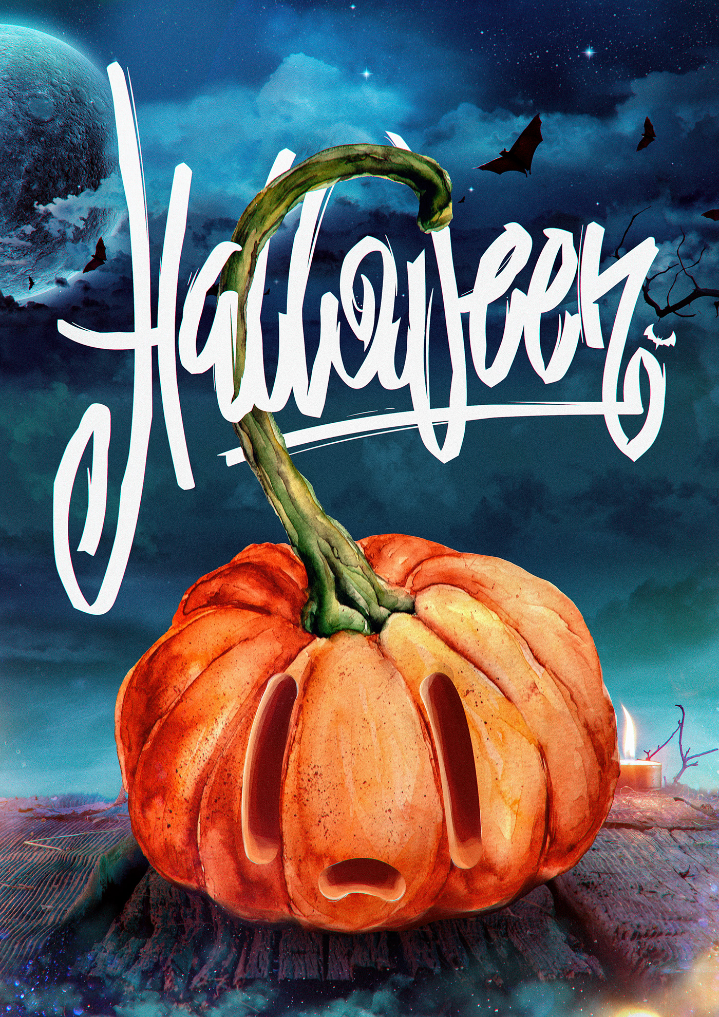 Halloween ILLUSTRATION  lettering poster watercolor