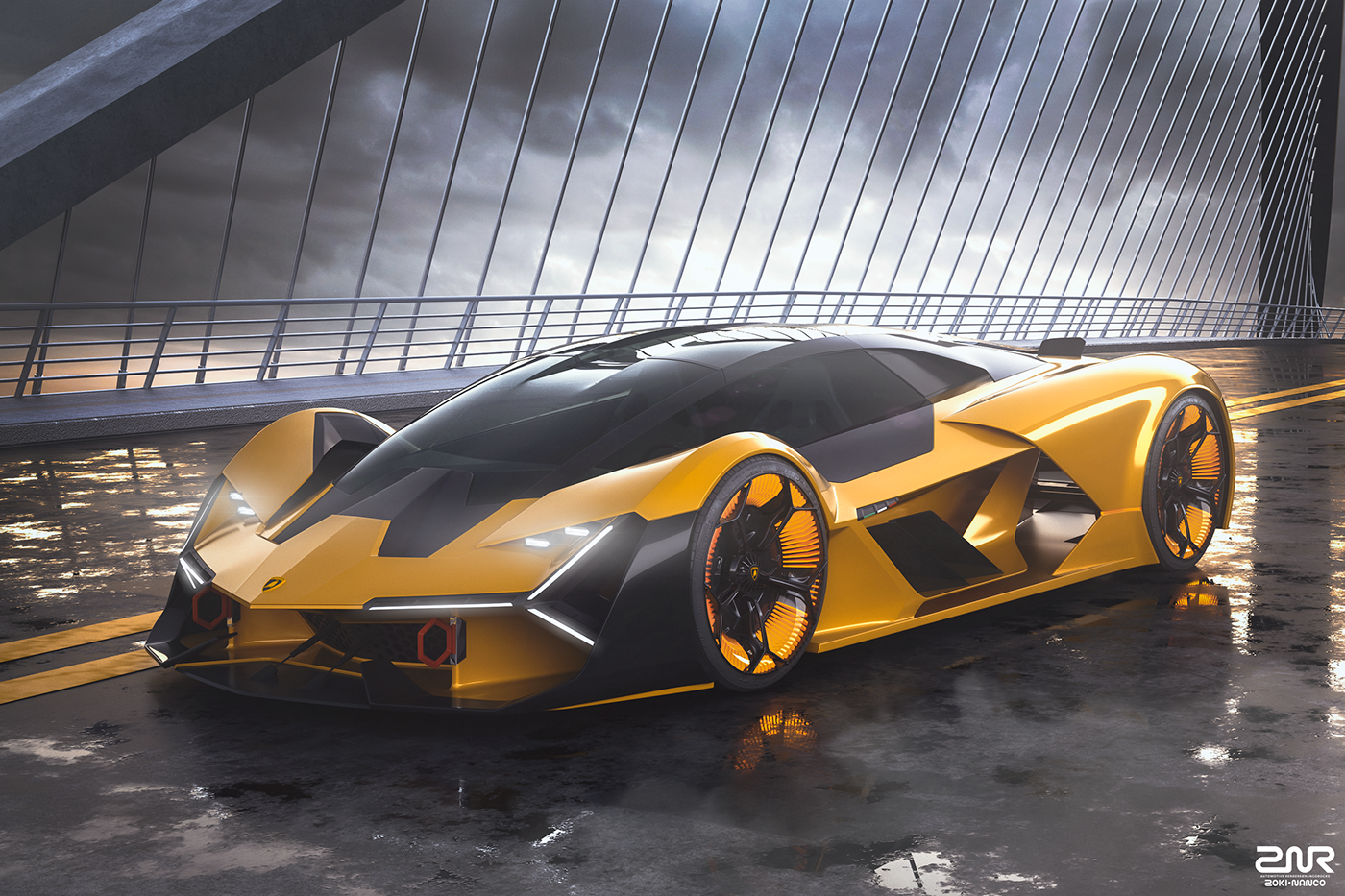 #3d #cg #render #lamborghini #terzo #millennio #wide #low #beast #custom #tuned #supercar #hypercar #electric #yellow