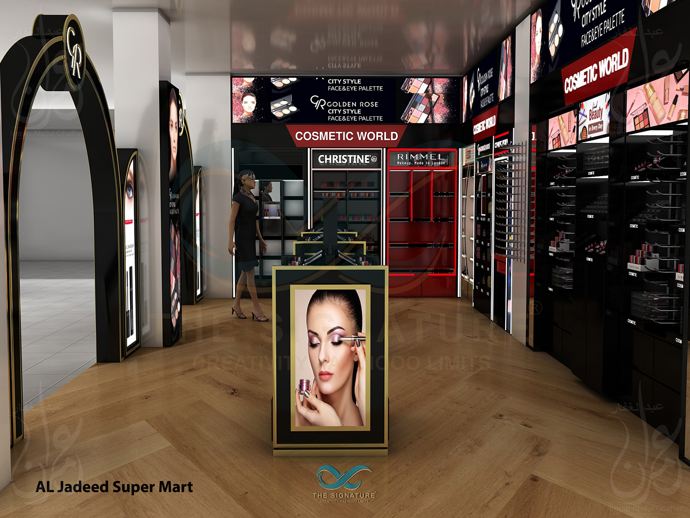 Cosmetic category shelf design gondola display unit posm Cosmetic Display Makeup unit shelvesdesign super mart 