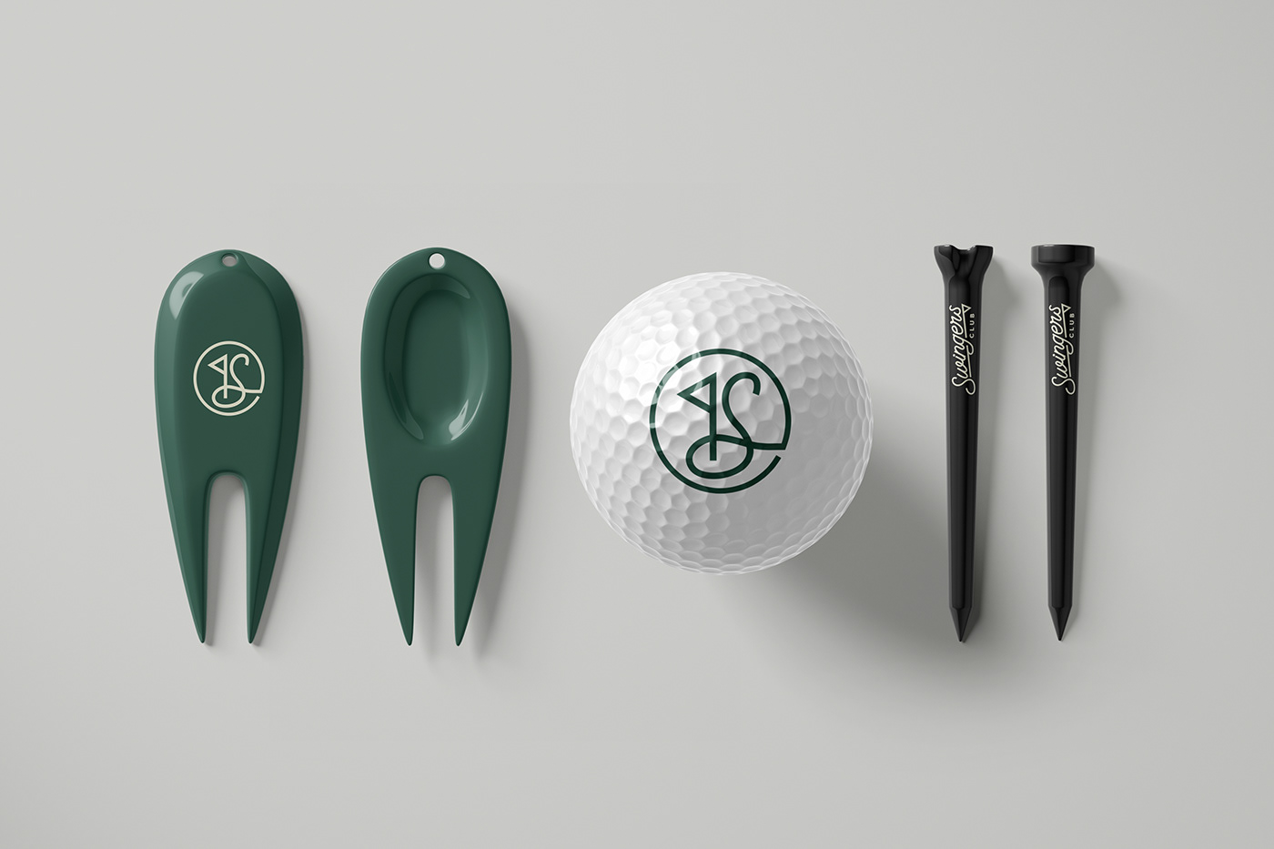 Swingers club branded golf ball, golf tees