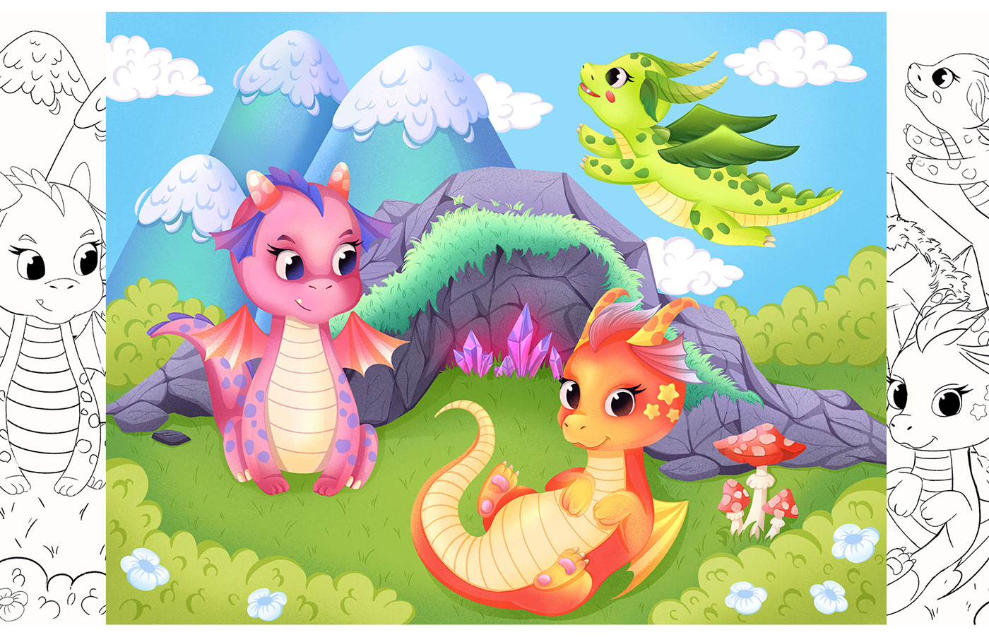puzzles board game kids illustration unicorn princesses pirates dragon coloring book cartoon Character design 