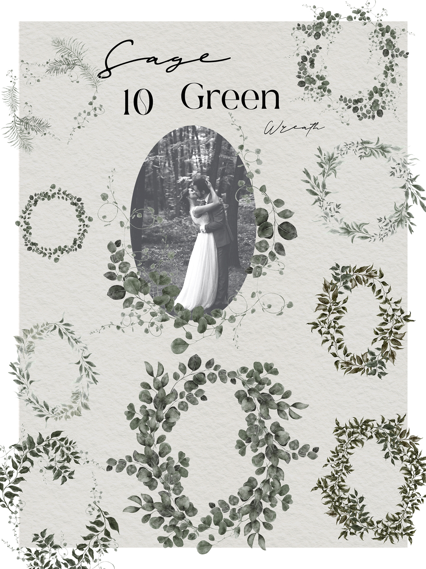 watercolor sage green greenery Nature leaves green botanical wedding Invitation green floral