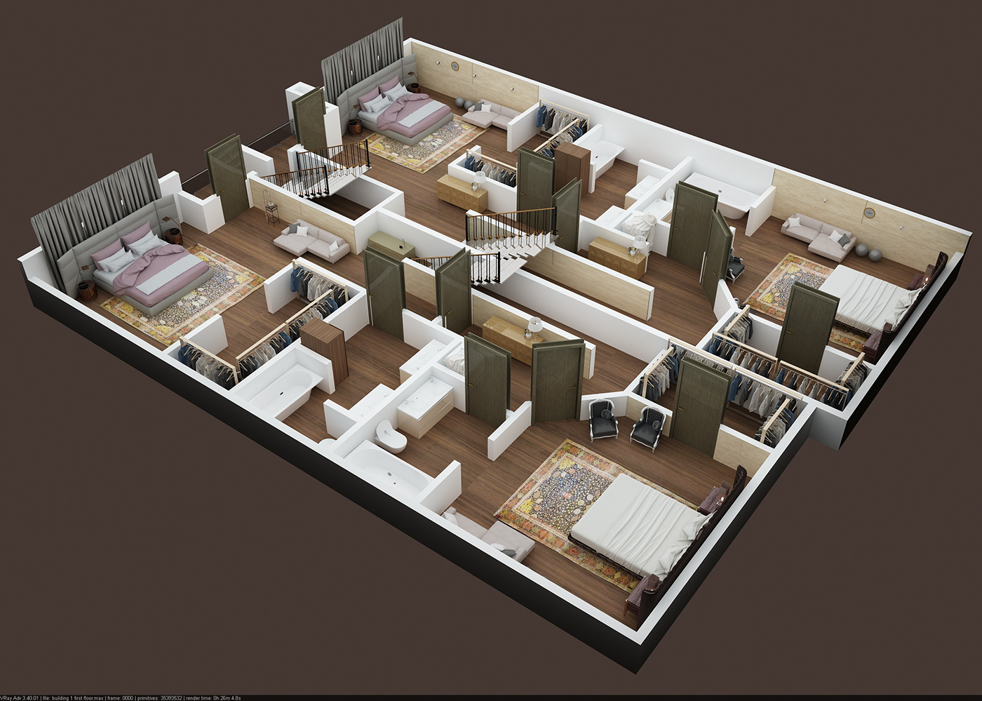 3d floor plan OF DUPLEX APPARTMENT FIRST FLOOR RENDER in 3d max VRY #3D FLOOR Plan