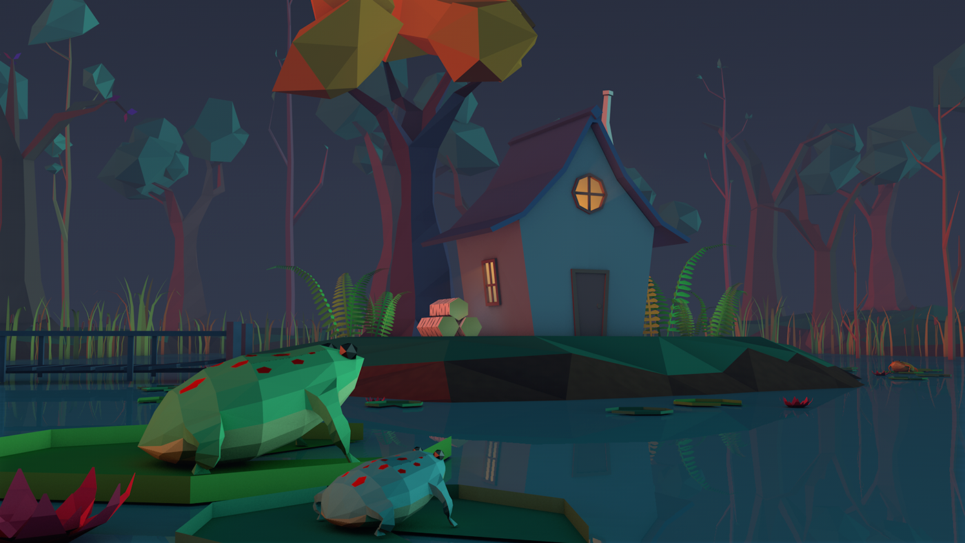 low-poly Low Poly lowpoly swamp area scene house wizard Magic   frog