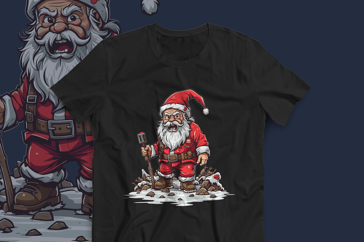 horror santa Santa Claus Christmas horror Halloween comic art T-Shirt Design ILLUSTRATION  EPS vector