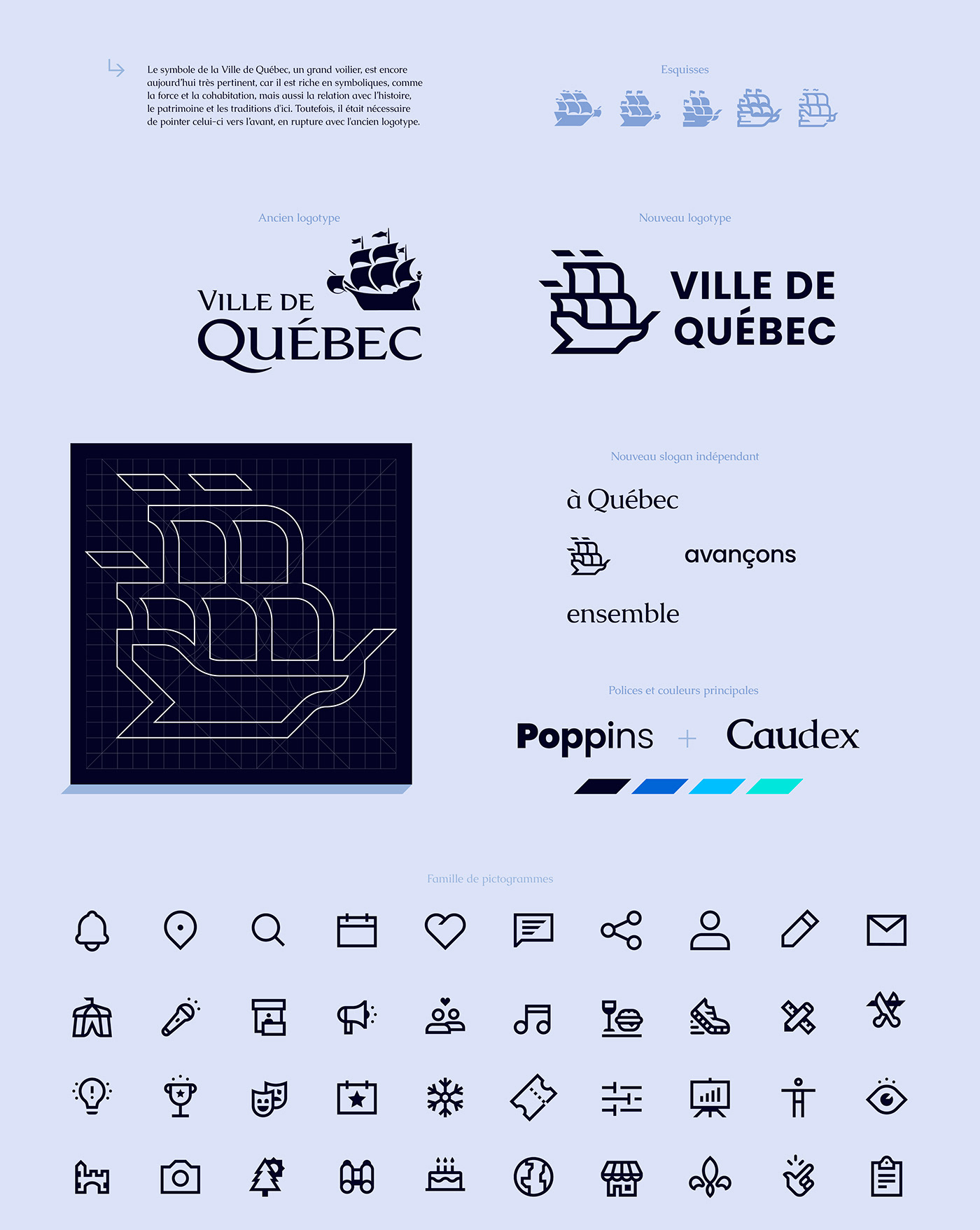 branding  city Rebrand ux/ui logo app icons pictograms Quebec Canada