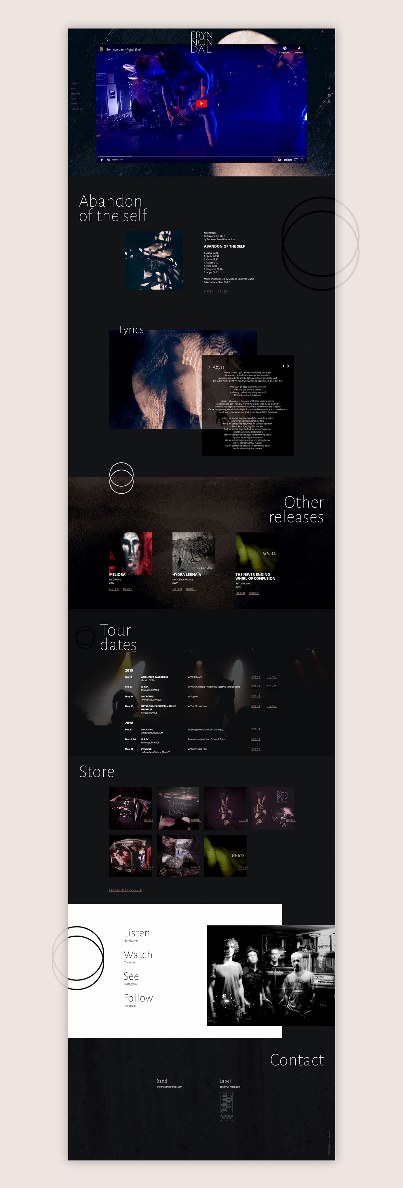 artistic direction CSS animation dark Eryn Non Dae. HTML Development metal band music design Music Website toulouse Webdesign