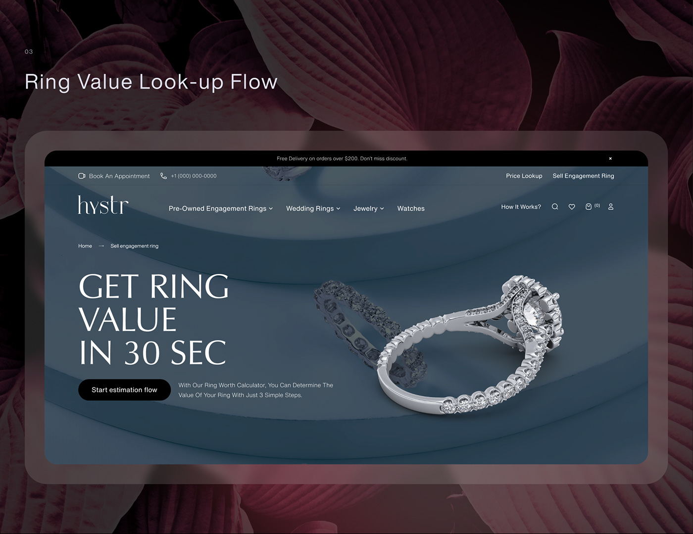 Ecommerce jewelry store Website UI/UX Marketplace auction engagement rings luxury goods product design 