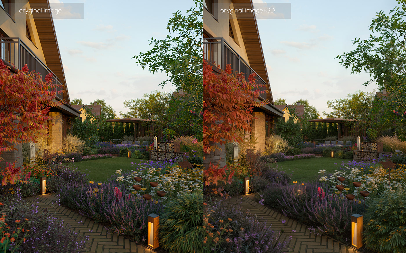 architecture Landscape Architecture  Landscape garden 3D visualisation private house real estate corona render  cinema 4d