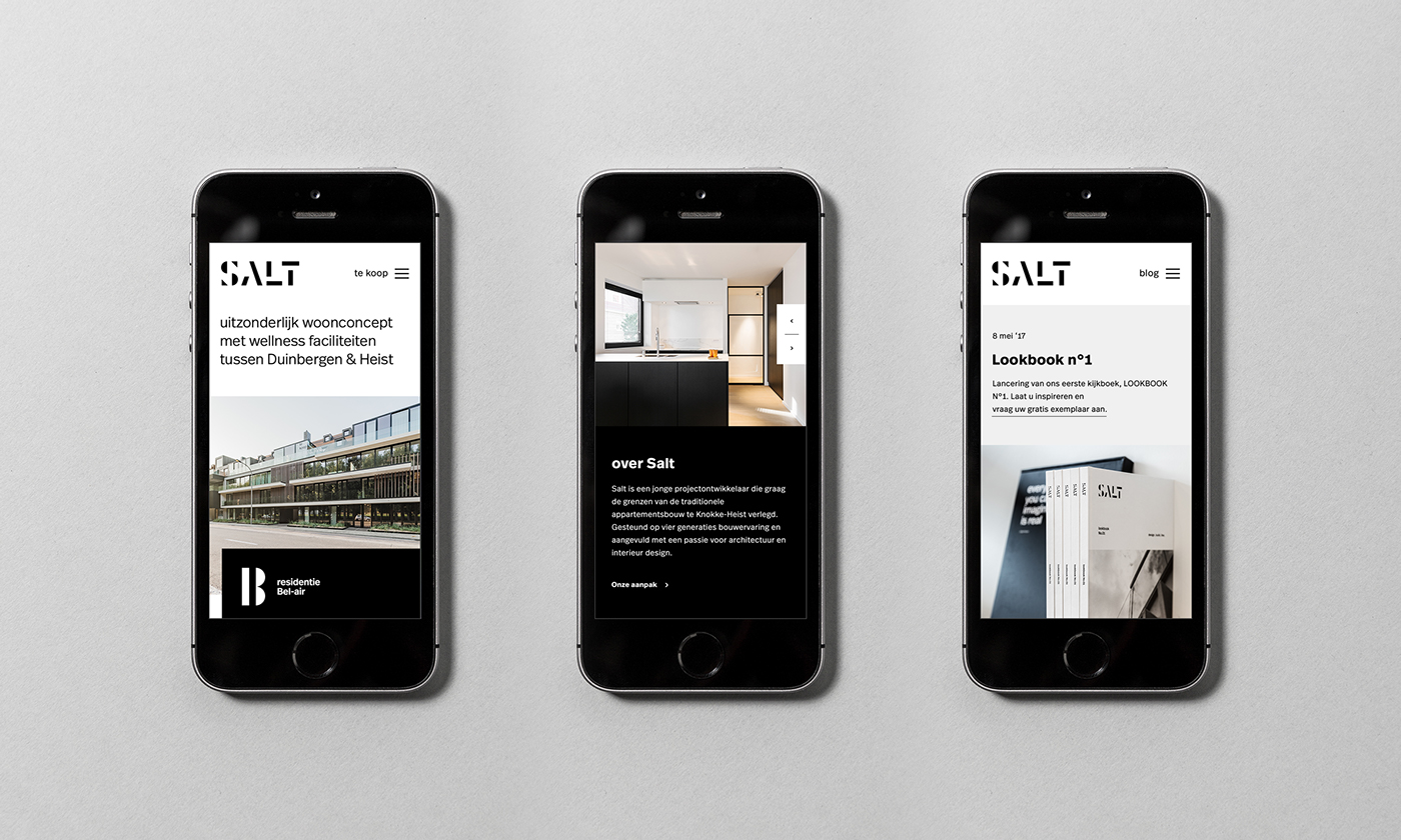 Salt branding  naming Webdesign real-estate black White gray skinn Photography 