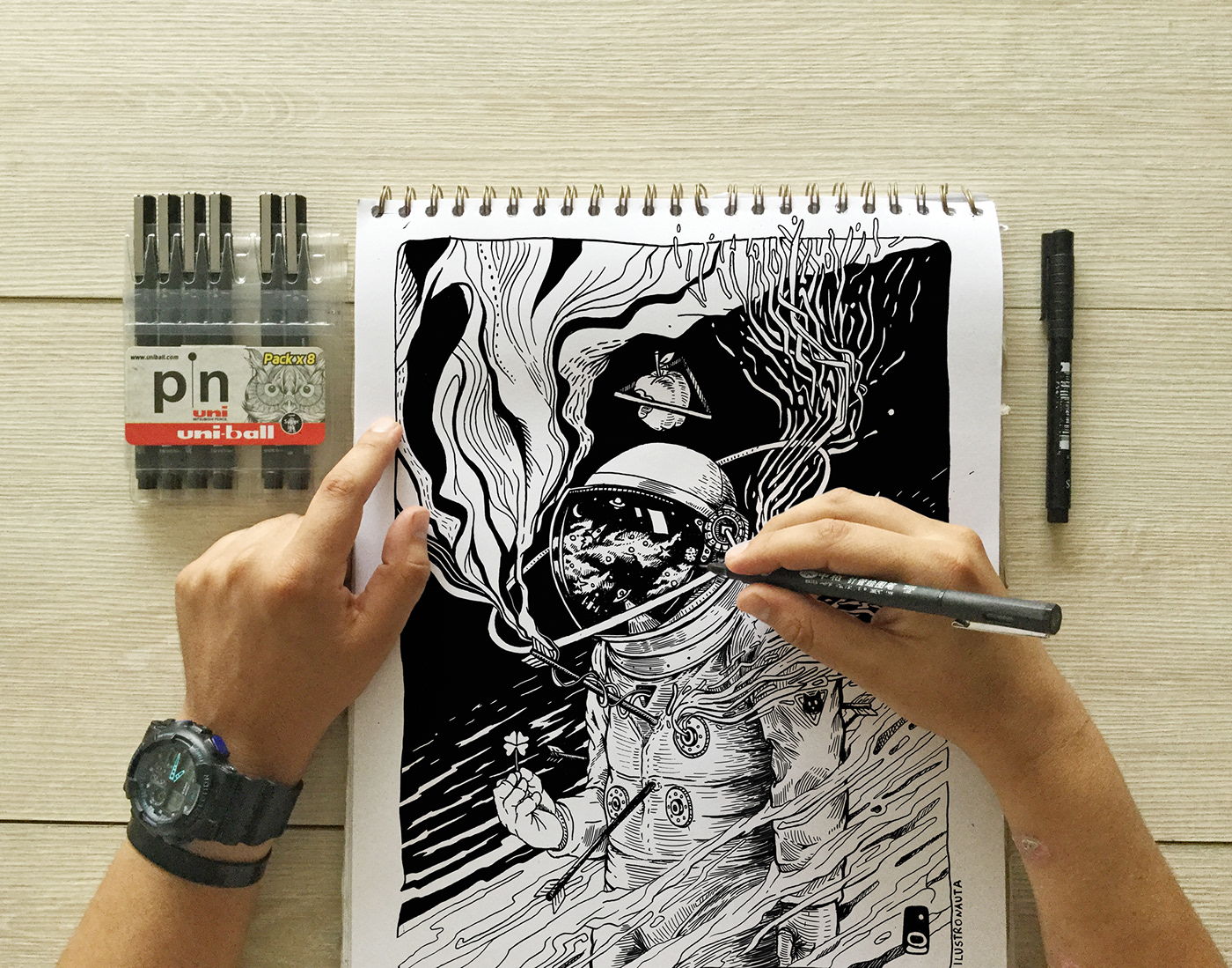astronaut digitalart paint Drawing  wacom ilustronauta ILLUSTRATION  dibujo inking sketching