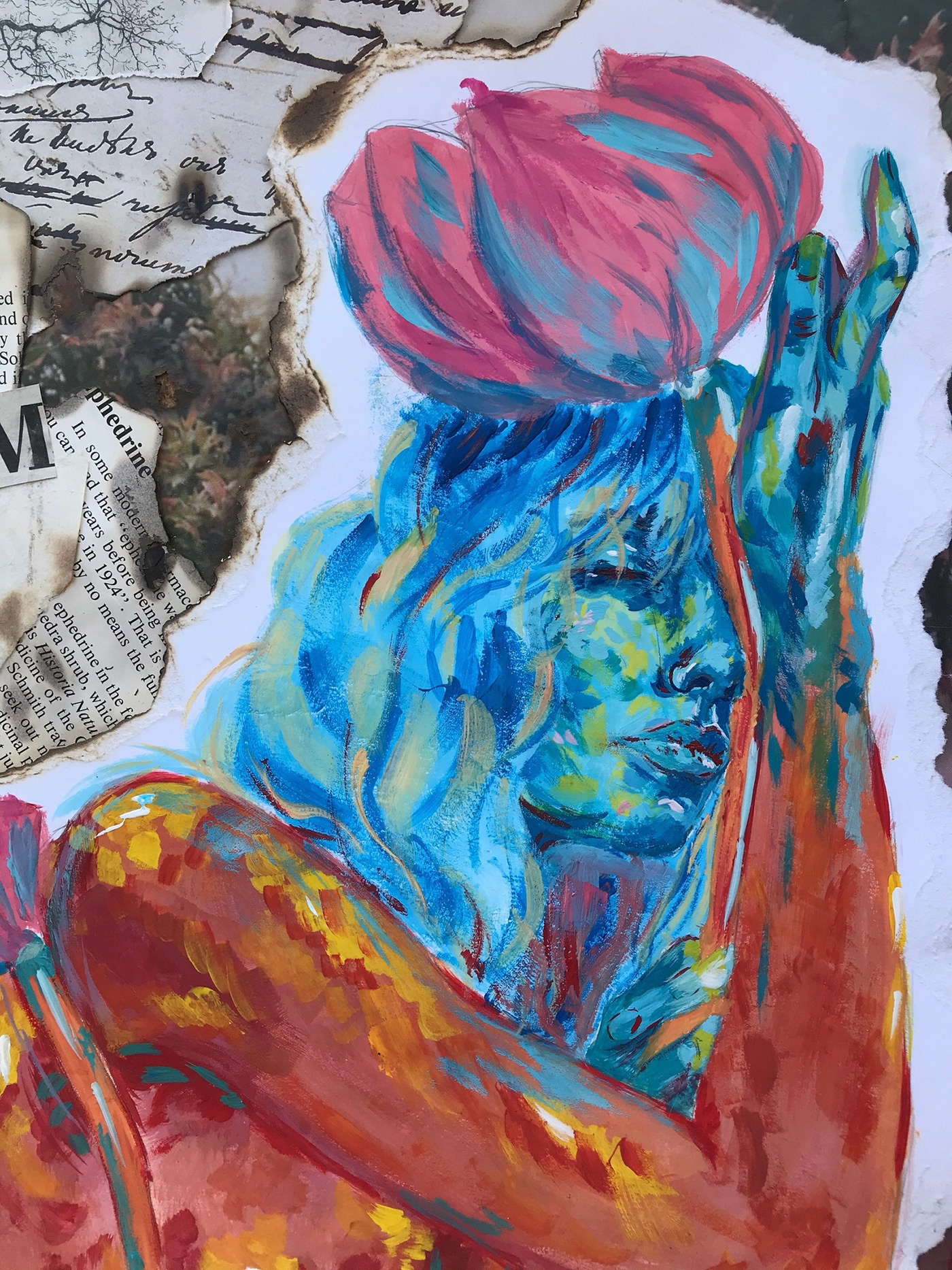 Migraine art painting   macurature portrait collage gouache