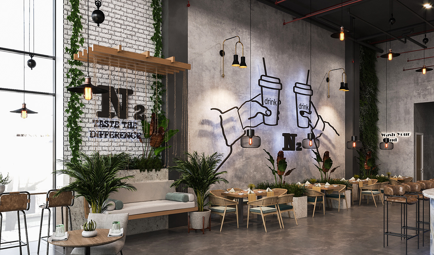 bar cafe commercial design industrial industrial design  Interior interior design  restaurant visualization