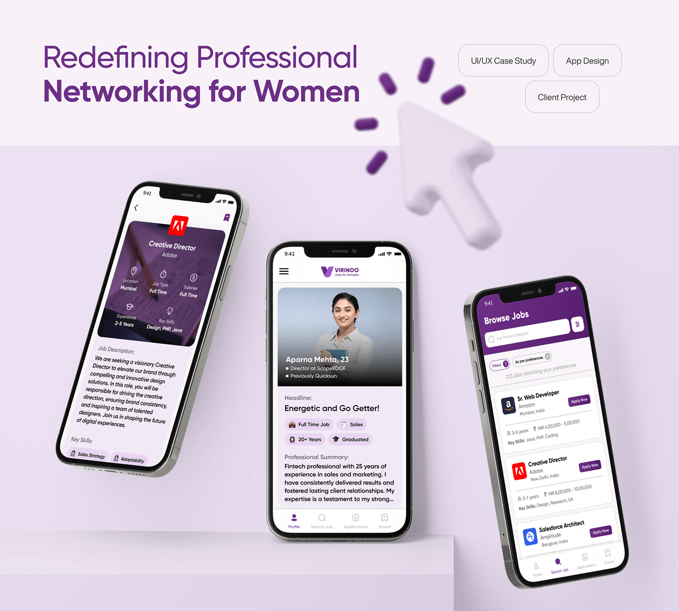 Job finder App job portal app design women networking UIUX design Case Study Mobile app user experience Empowering Women