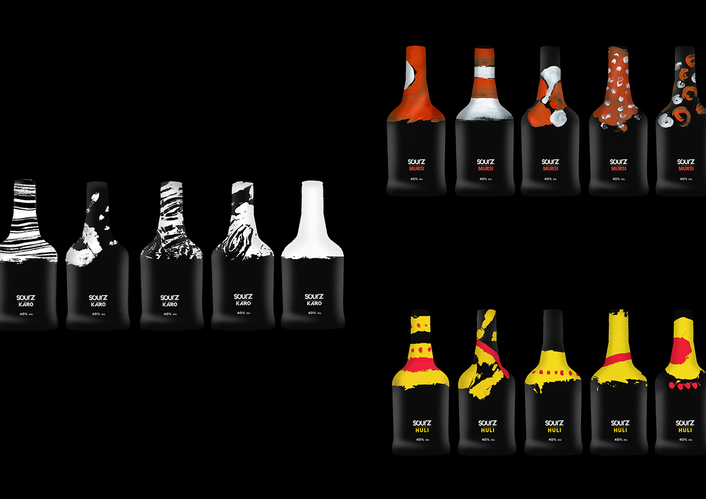 Sourz  jkr bottle black paint orange yellow White student alcohol redesign new range matte black matte