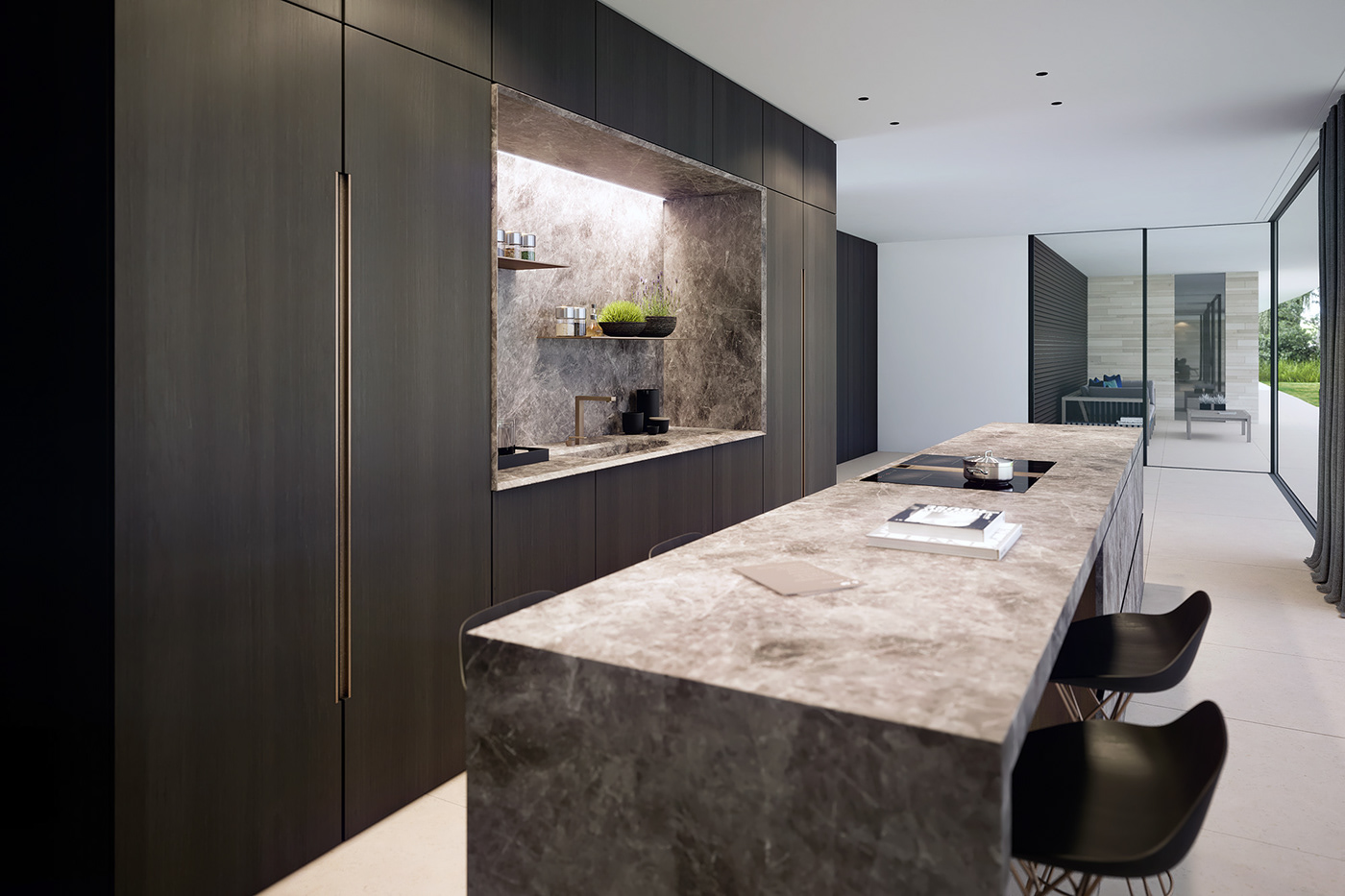 Interior kitchen living stone Marble UNO Marco DiPaolo Render CGI