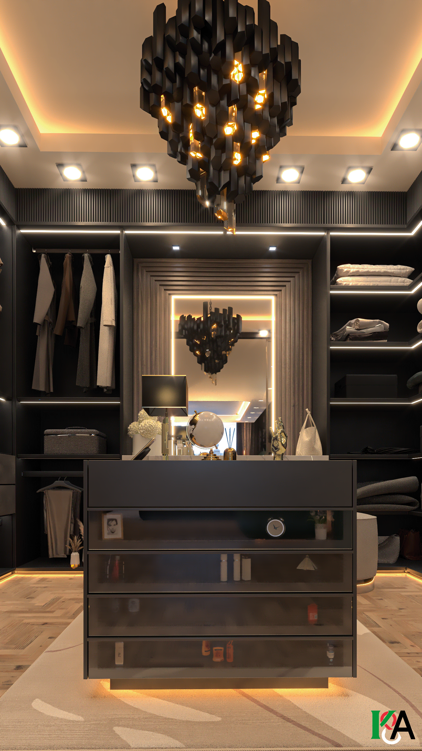 black & white dressing room accessories Fashion  jewelry design LED Light interior design  architecture male female