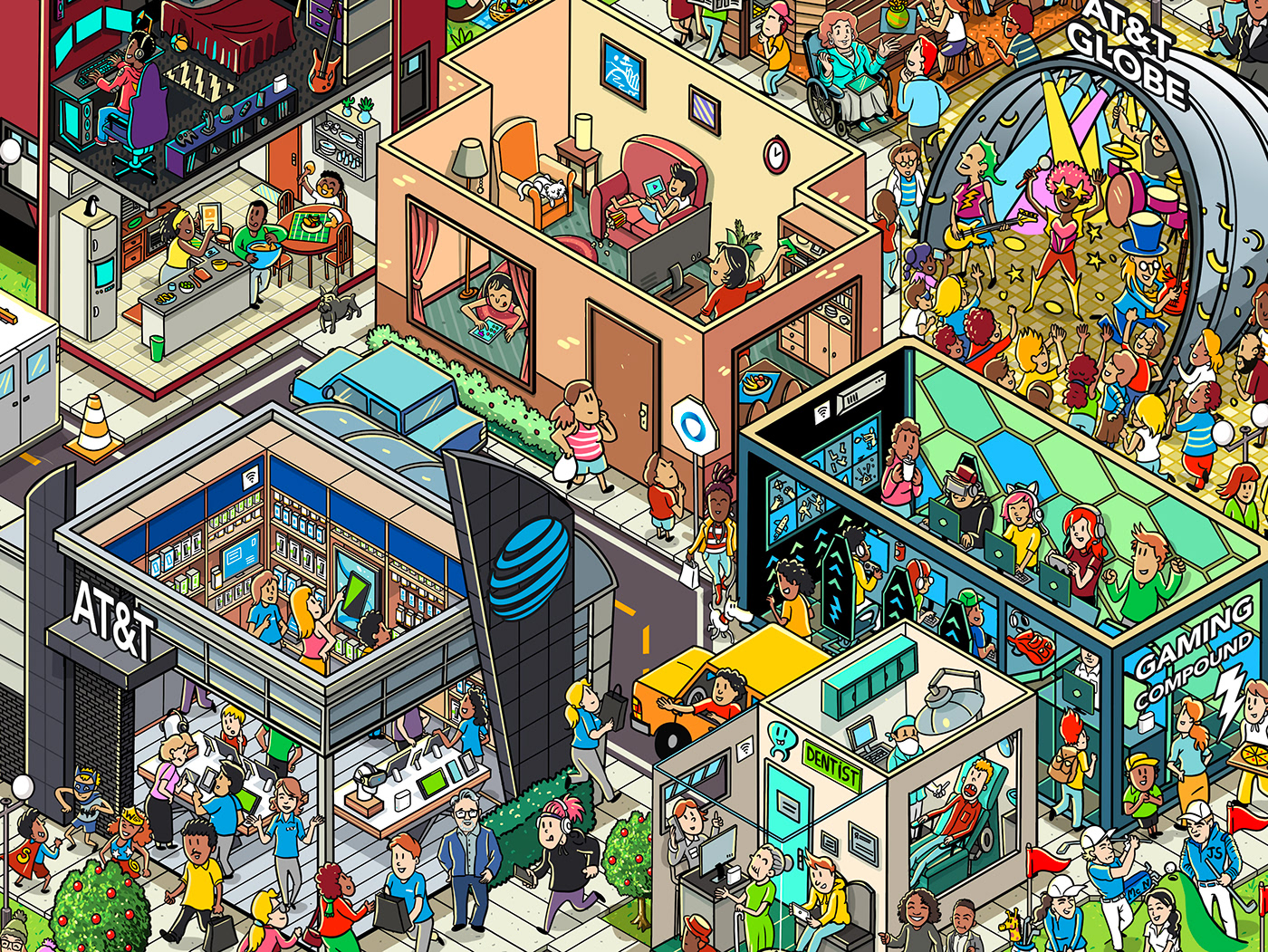 seek-and-find wheres waldo wheres wally Isometric Internet Technology detailed colorful Web search-and-find