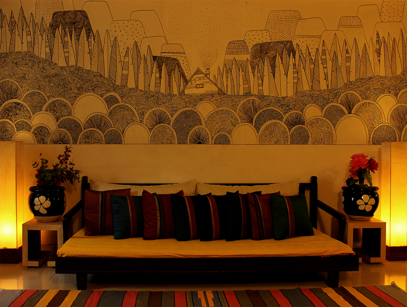 #doodle #wallart #art #house #markerpens #livingroom #interior #scenery #warm #drawing