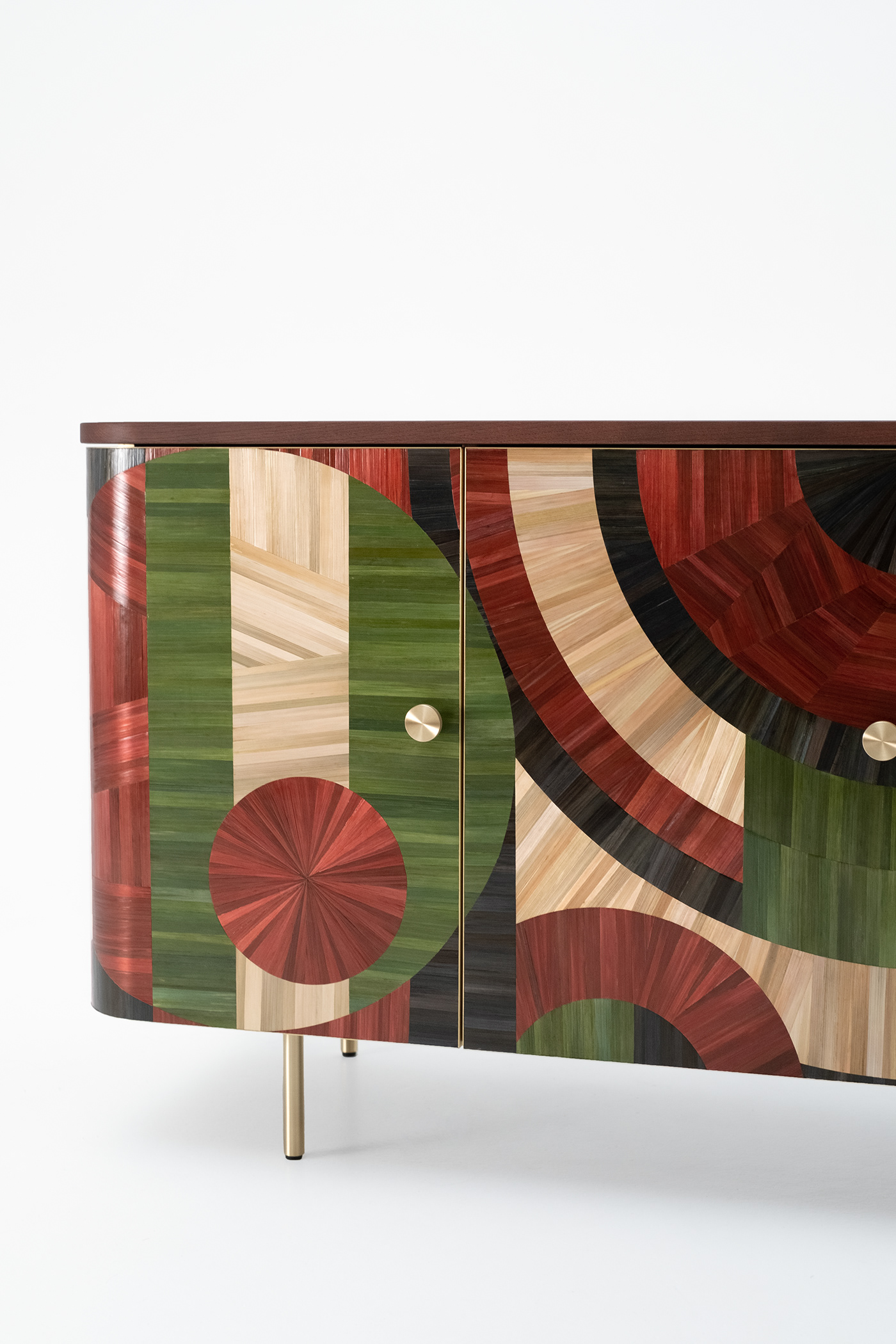 ardeco artisan cabinet furniture inlay marquetry sideboard straw Fashion  midcentury