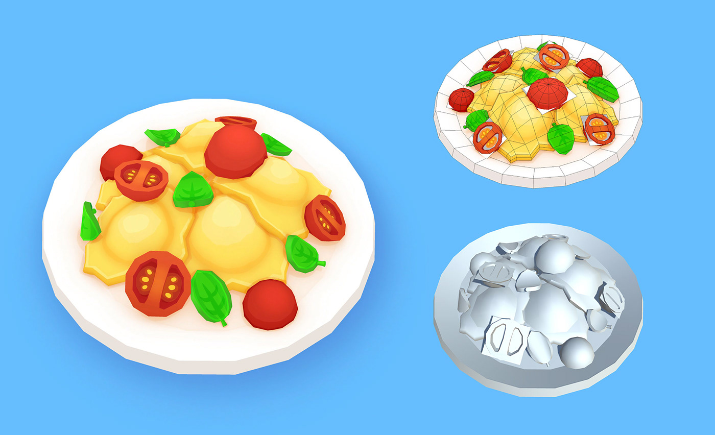 3D cartoon chunky Food  Game Art handpainted Low Poly Pizza stylized