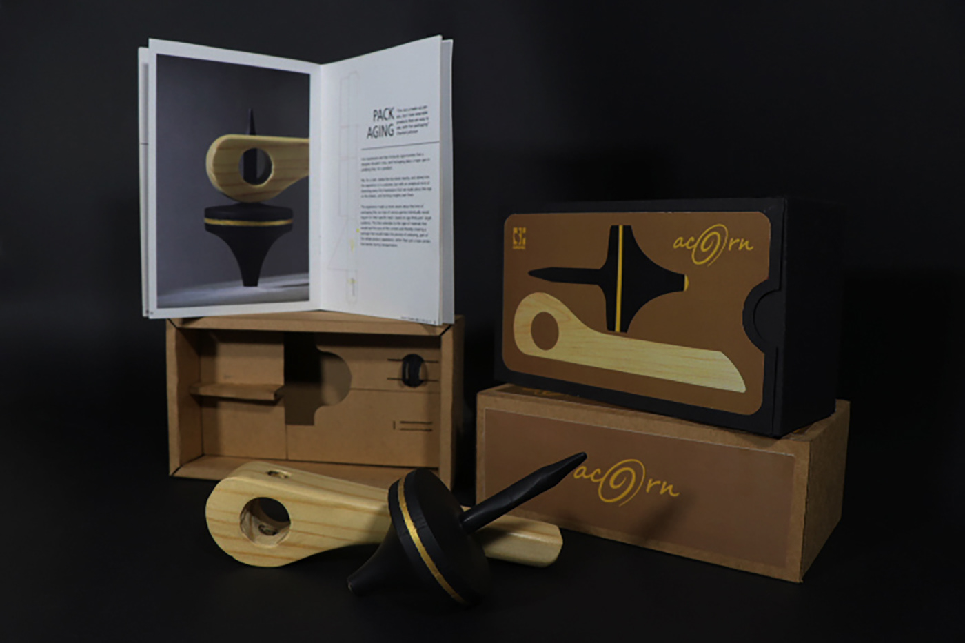 acorn handmade NID Packaging spinning top toy traditional minimal