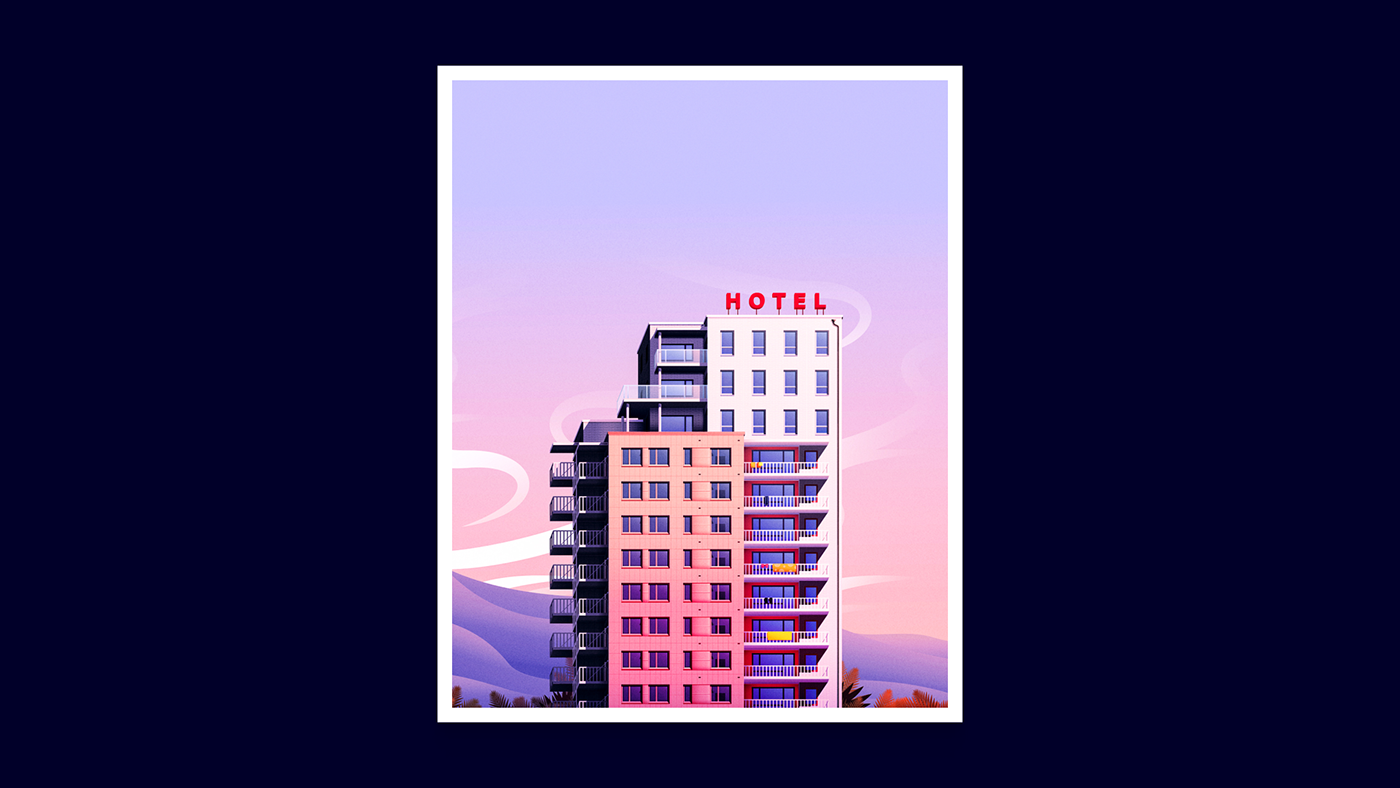 digitalart ILLUSTRATION  vectorgraphic Vectorillustration vector hotel building mountains scenery Landscape