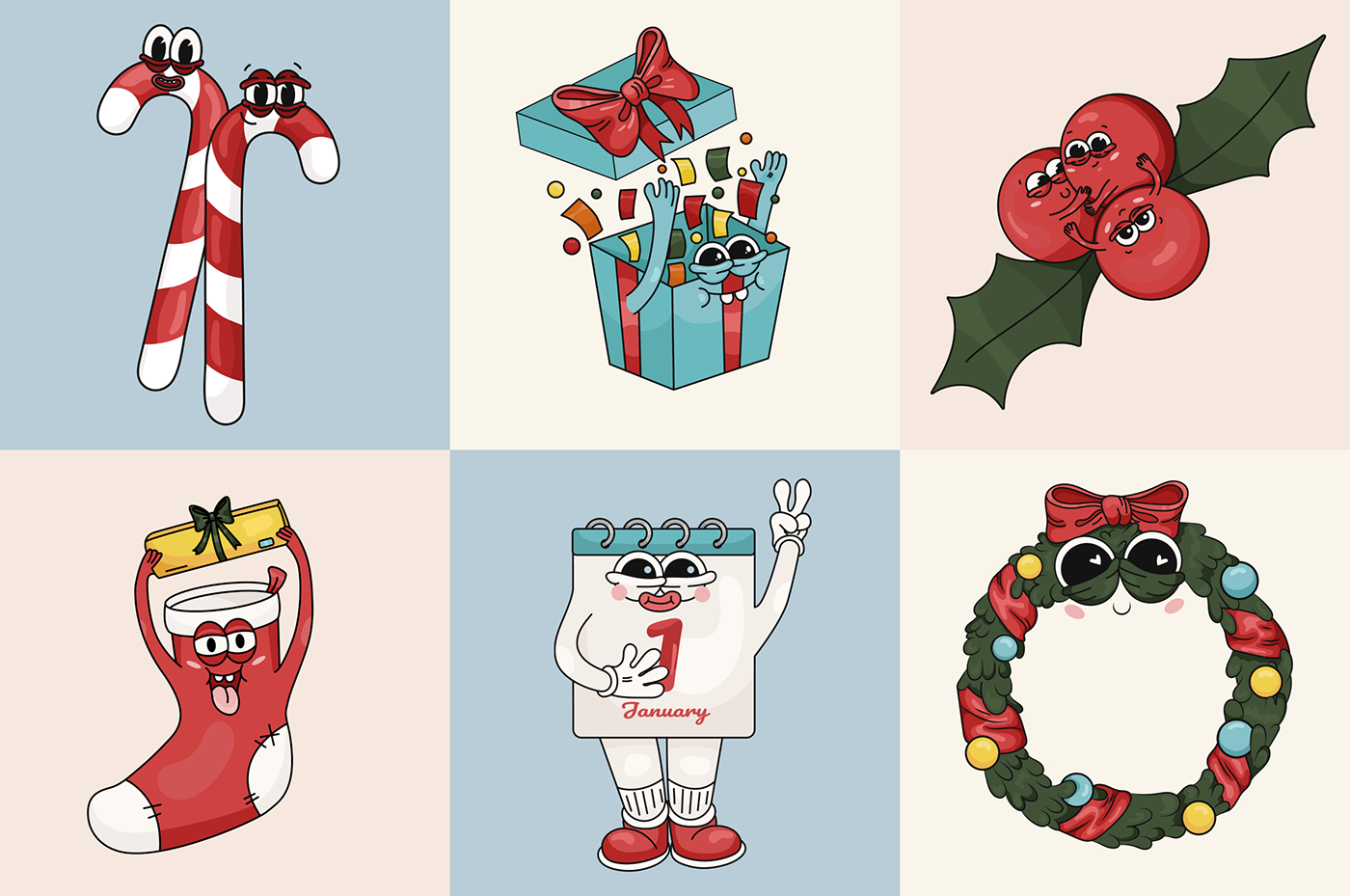 new year card characters cartoon Character design  ILLUSTRATION  Patterns Christmas Holiday vector