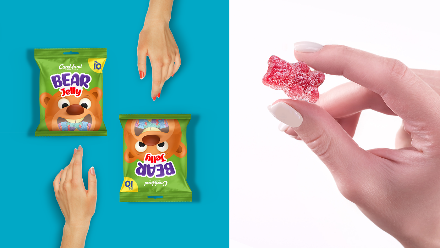 bear jelly candyland sweet Packaging product design  Mockup brand identity visual sugar coated