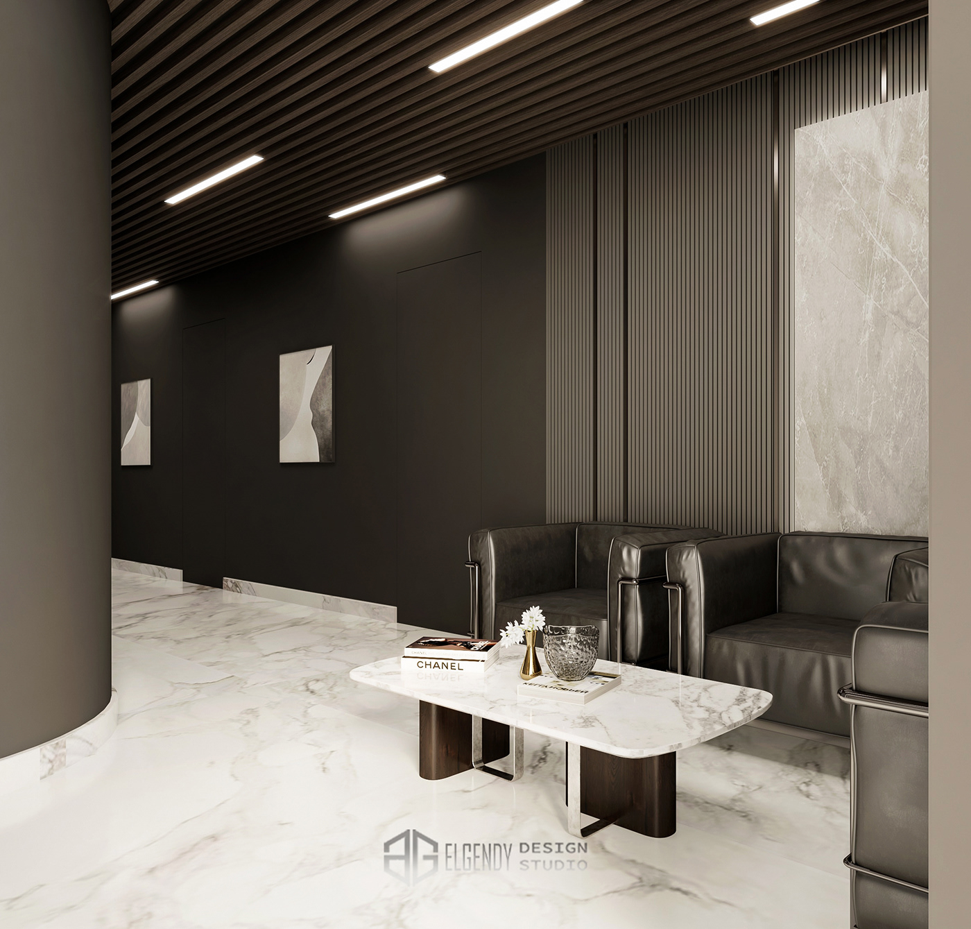 3D architecture black black and white business company designer interior design  modern reception