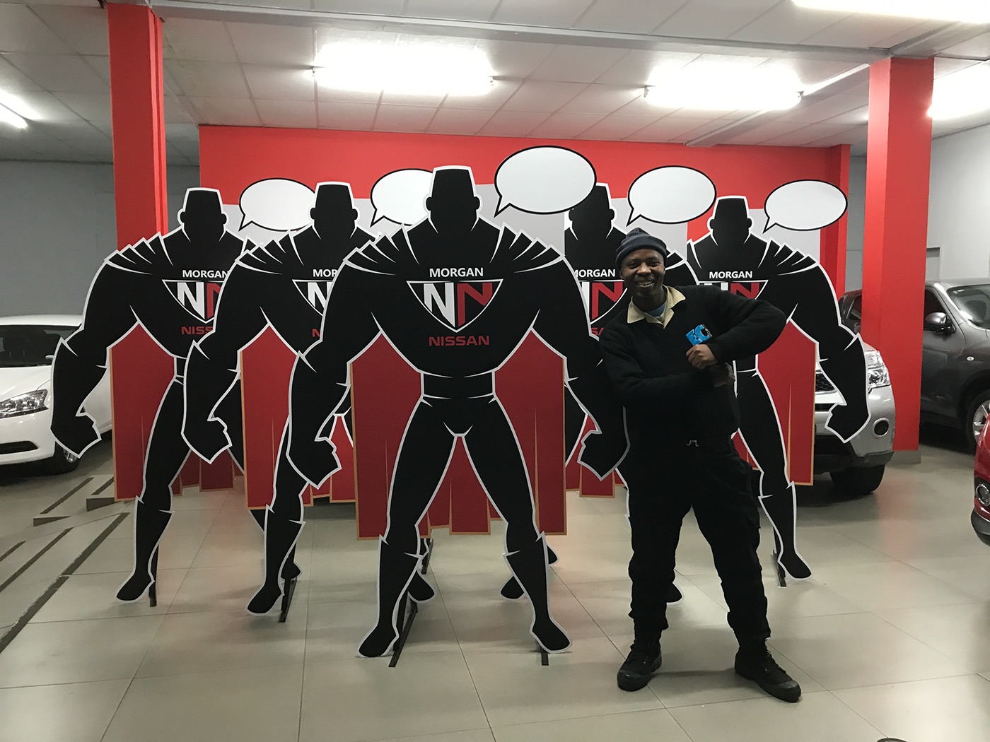 Standee life size SuperHero dealership branding cut outs