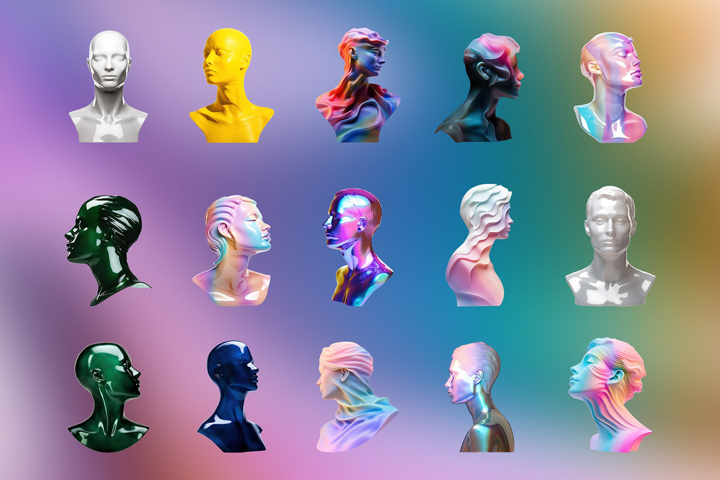 3D Render visualization bust sculpture Digital Art  Graphic Designer iridescent