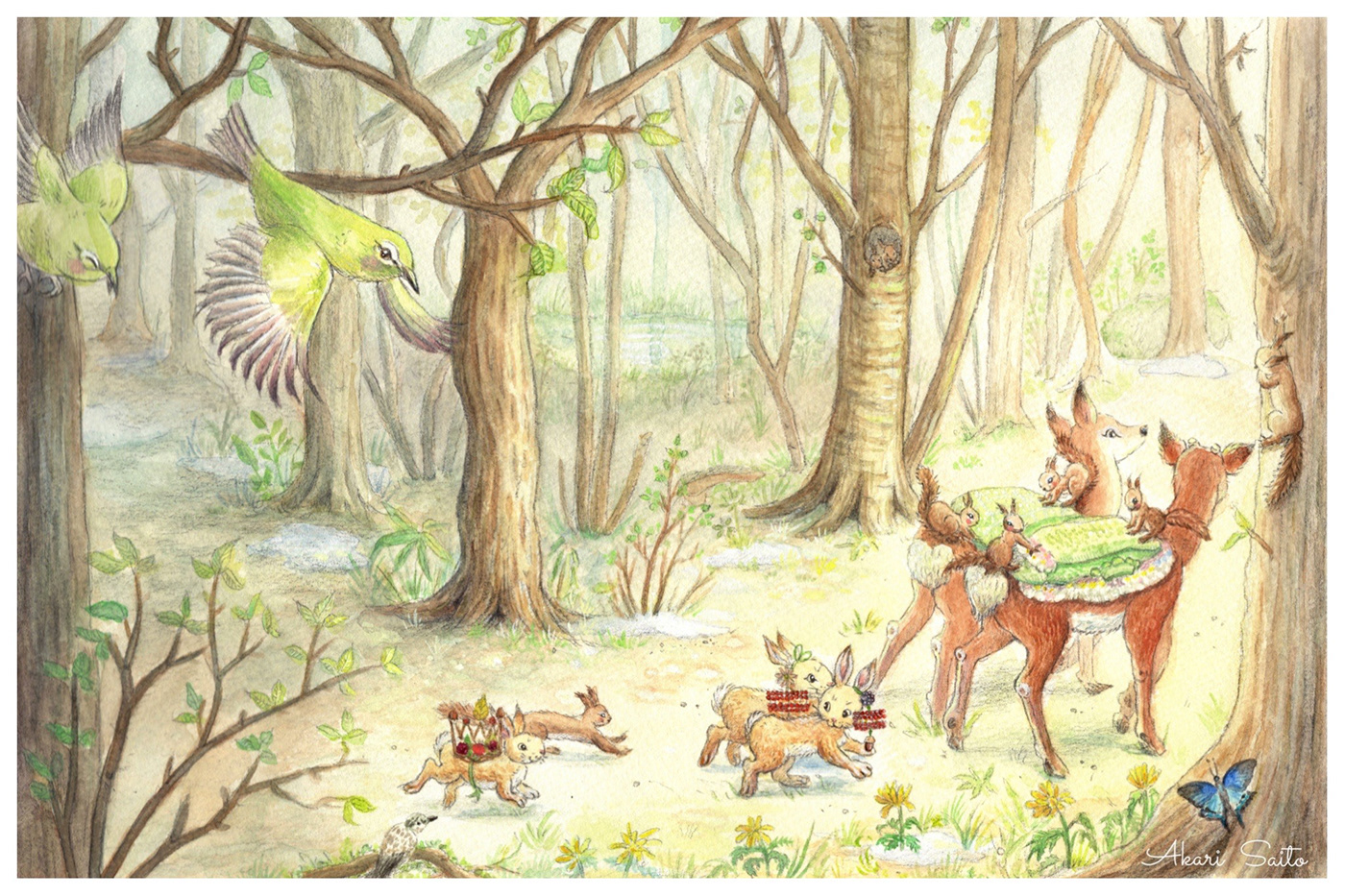 ILLUSTRATION  forest animals animals illustration rabbit watercolor forest illustration childrens illustration märchen animal