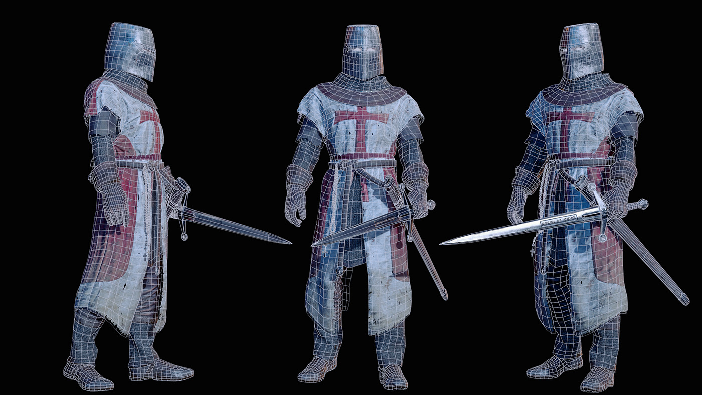 knight 3D Armor Character game Gaming realtime substance model templar