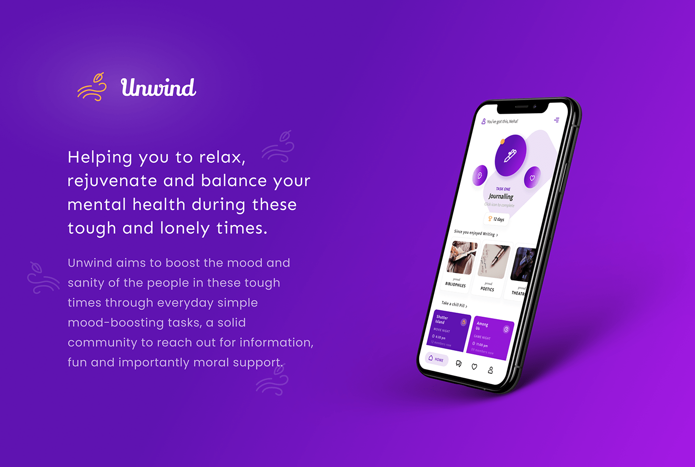 #contest #mentalhealth #productdesign #Relax #support #tasks #UI #userresearch #UX #wireframing