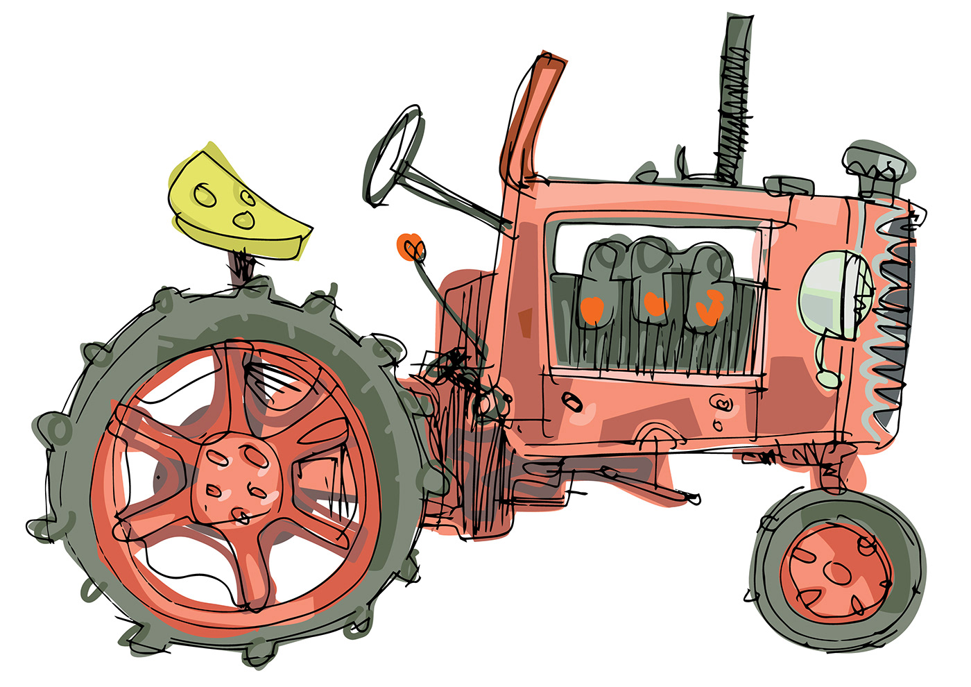 Agricultural Character drawning handmade harvester machinery obsolet sketch Tractor