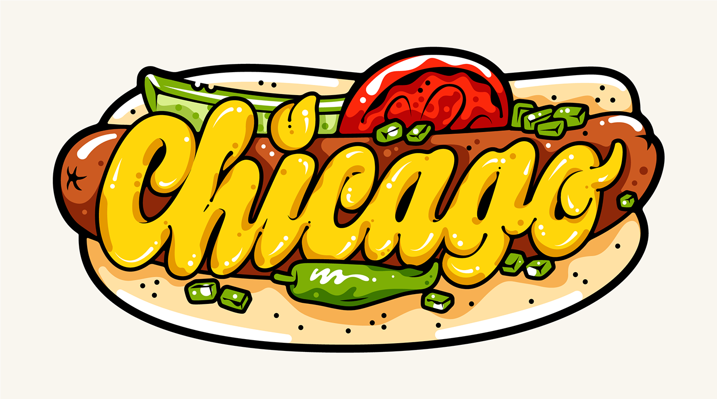 lettering geotag   ILLUSTRATION  instagram sticker hot dog chicago Lakeview chicago dog