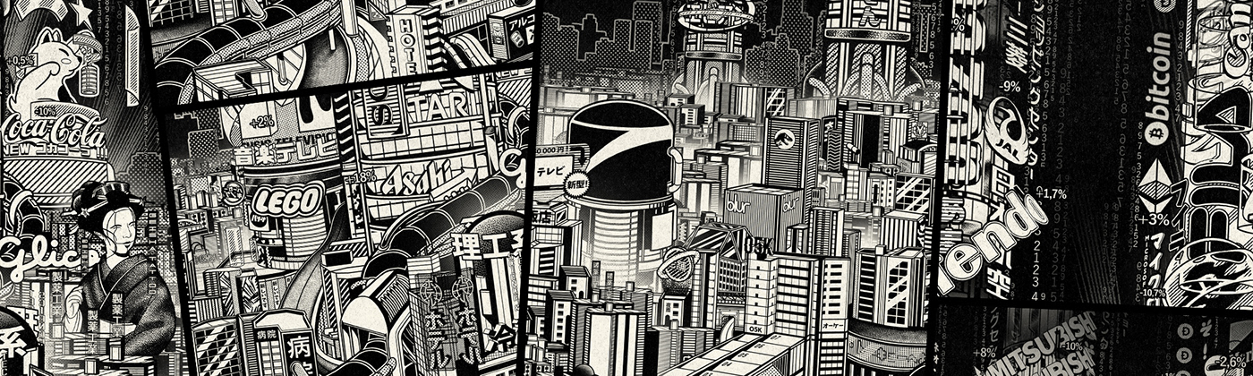 Neo Tokyo japan Cyberpunk ILLUSTRATION  city bitcoin erasure paiheme paiheme studio numerai