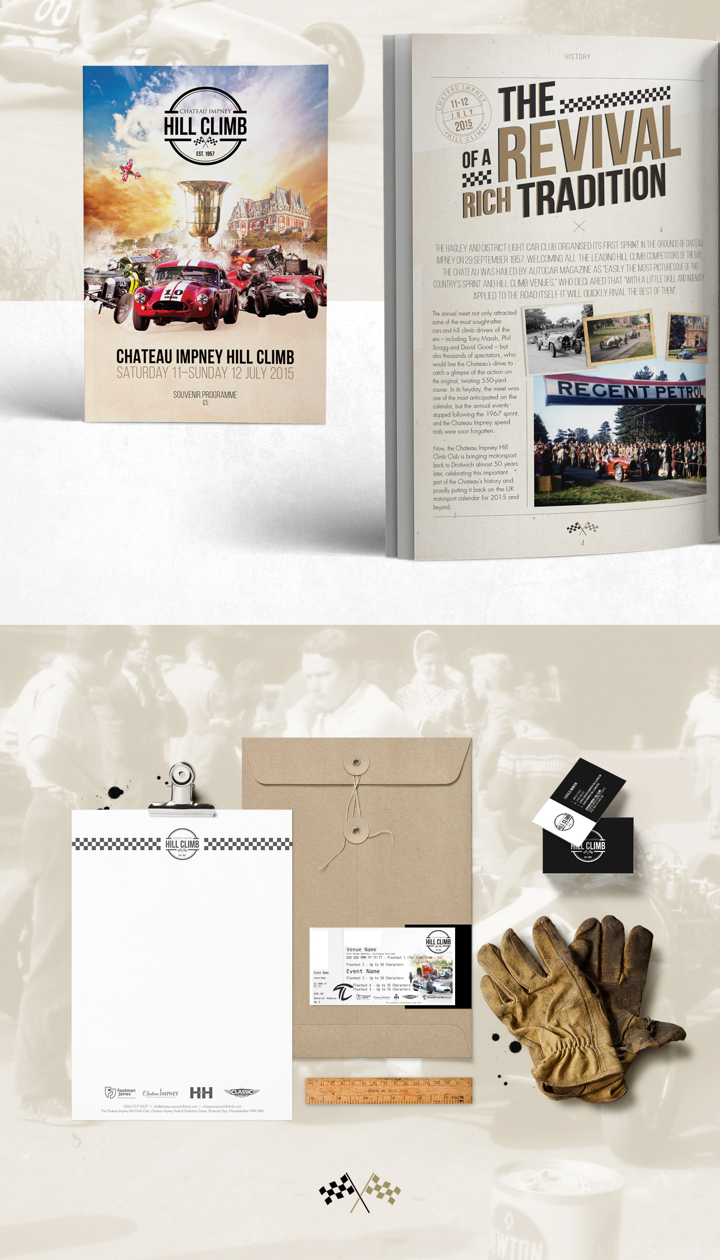 Website resposnive design brand hill climb Motor racing vintage Retro print artwork art mobile tablet editorial Stationery