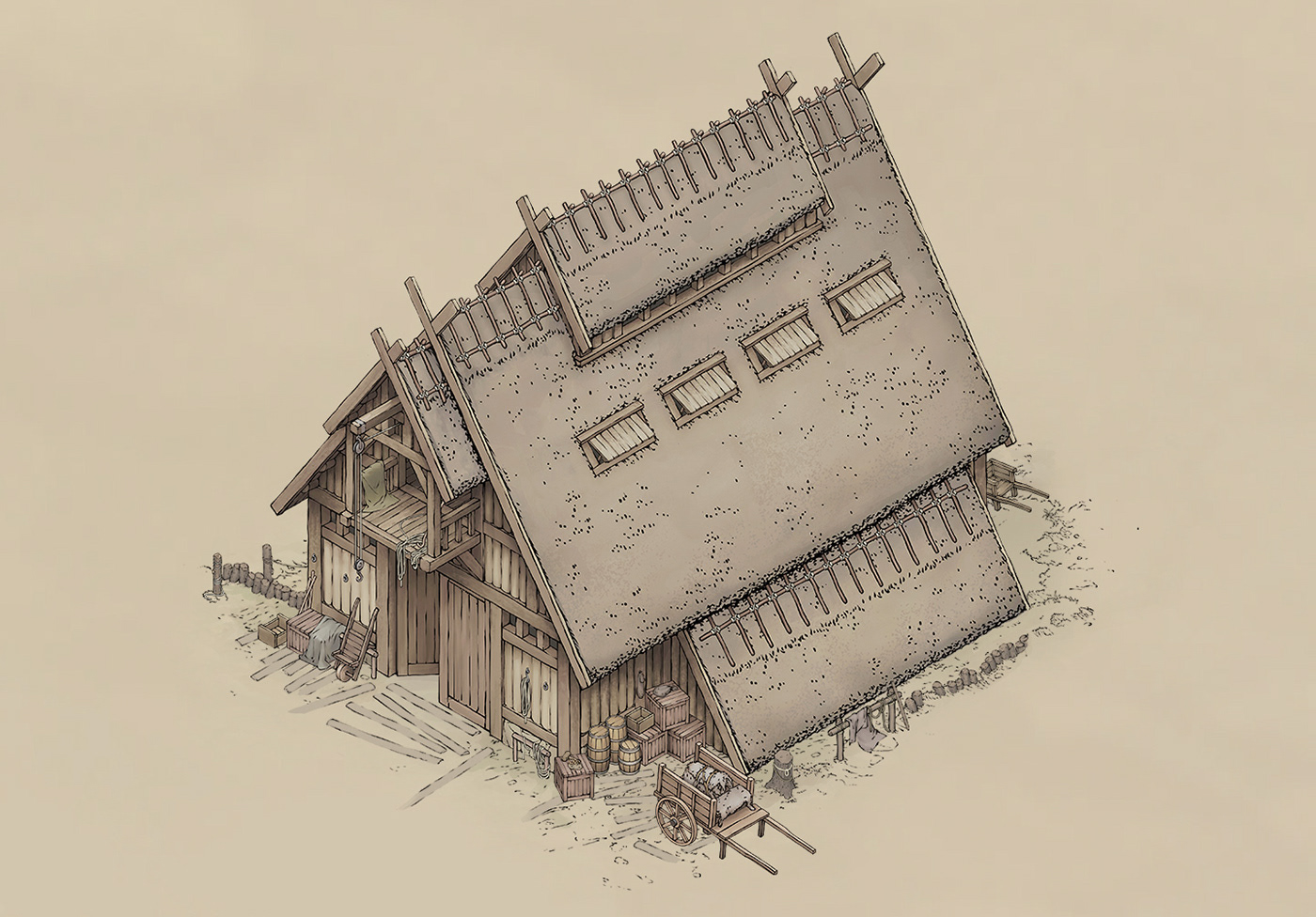 viking nordic town archıtecture envıronment vıllage Isometric lineart building game