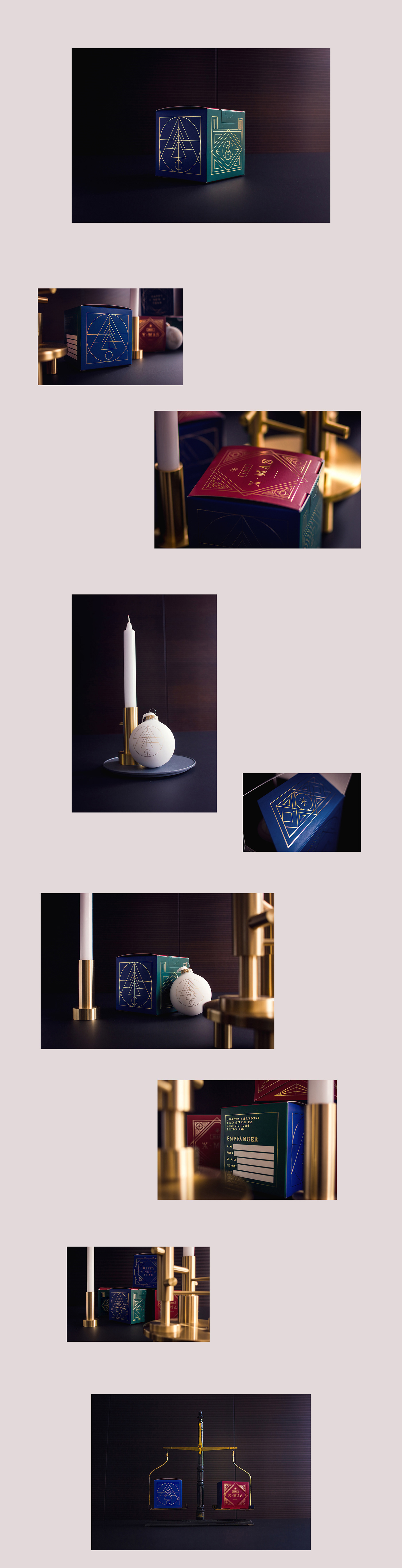 Christmas baubel design Tim Kaun art deco gold Packaging graphic design  Jung von Matt branding 