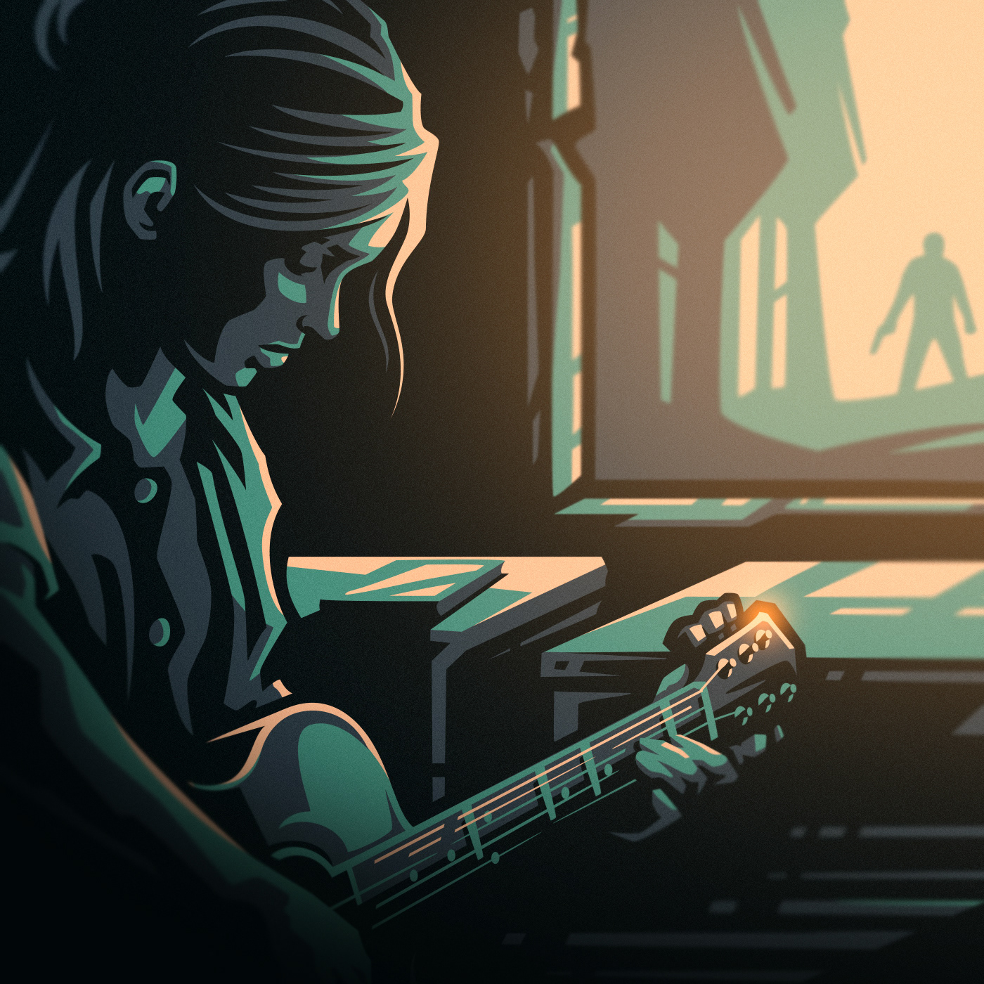 last of us guitar Ellie forest playing guitar ILLUSTRATION  colorful Tree  naughty dog dlanid