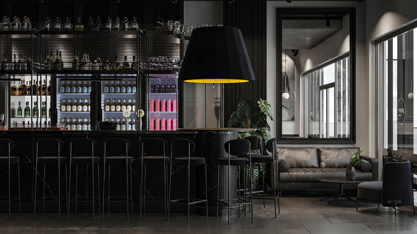 3ds max artwork bar CGI corona render  interior design  Render restaurant sculpture