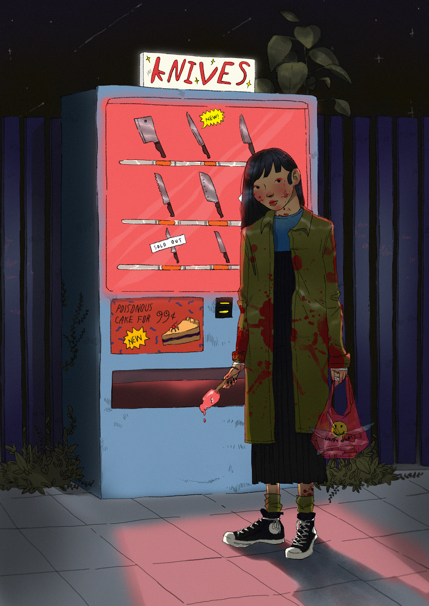 knife Drawing  vending machine icecream midnight Character blood ILLUSTRATION 