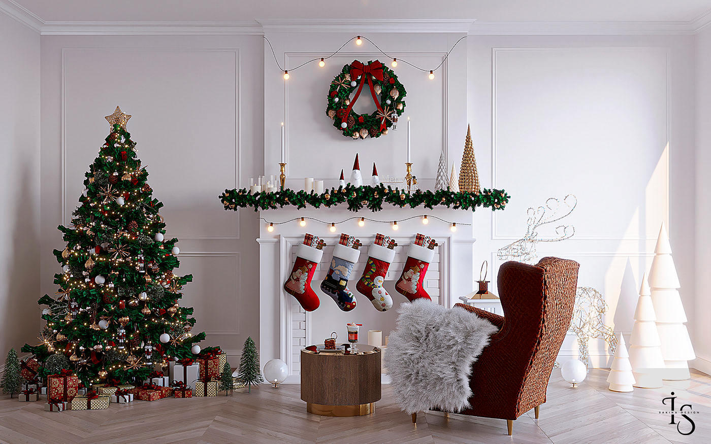 Christmas newyear christmas Tree christmas design interior design  Interior design Render visualization 3D