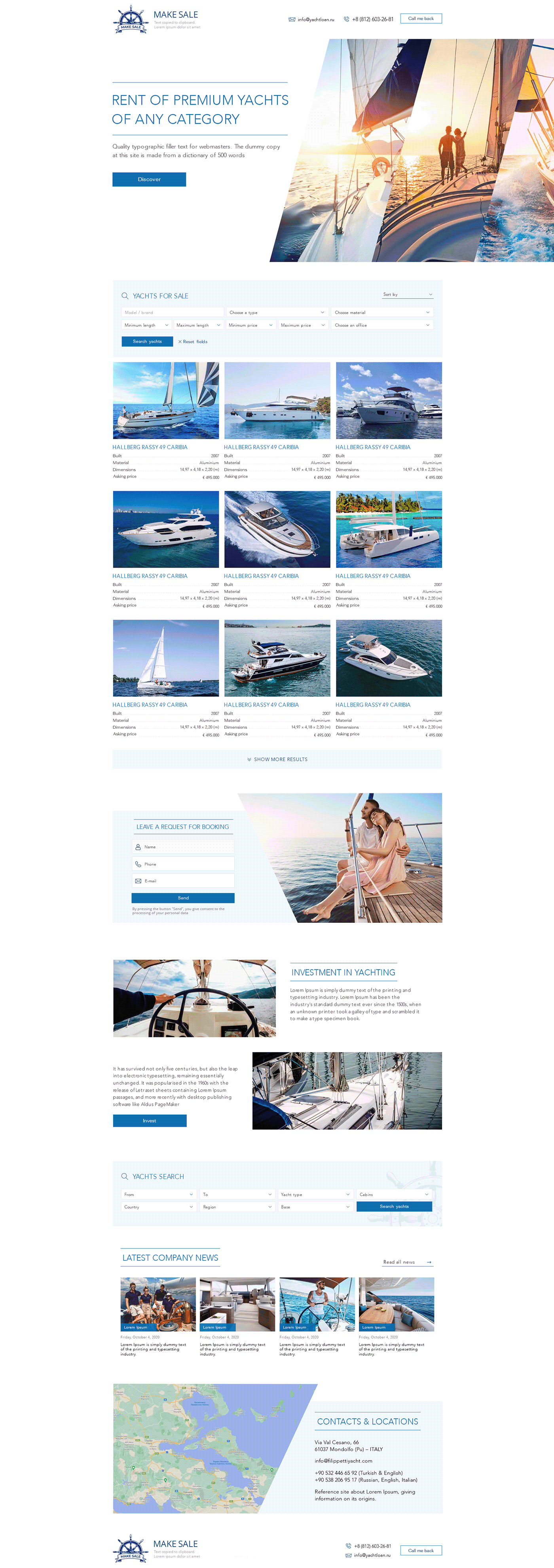 landing page luxury Rent service SIA Yachts аренда море услуга яхта
