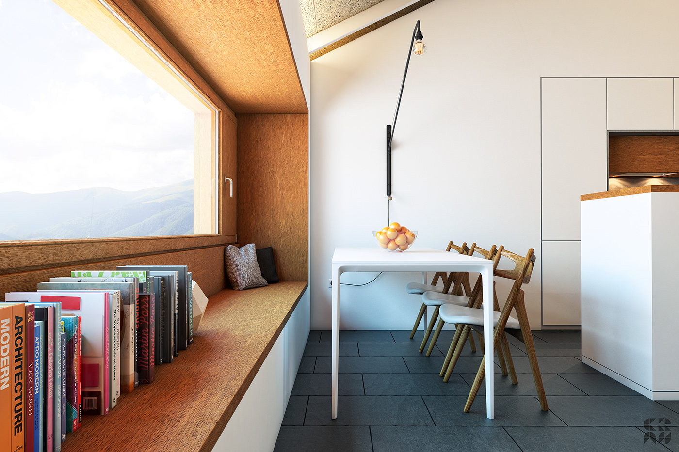 3D Render Interior design photoshop vray 3dmax minimal house refuge